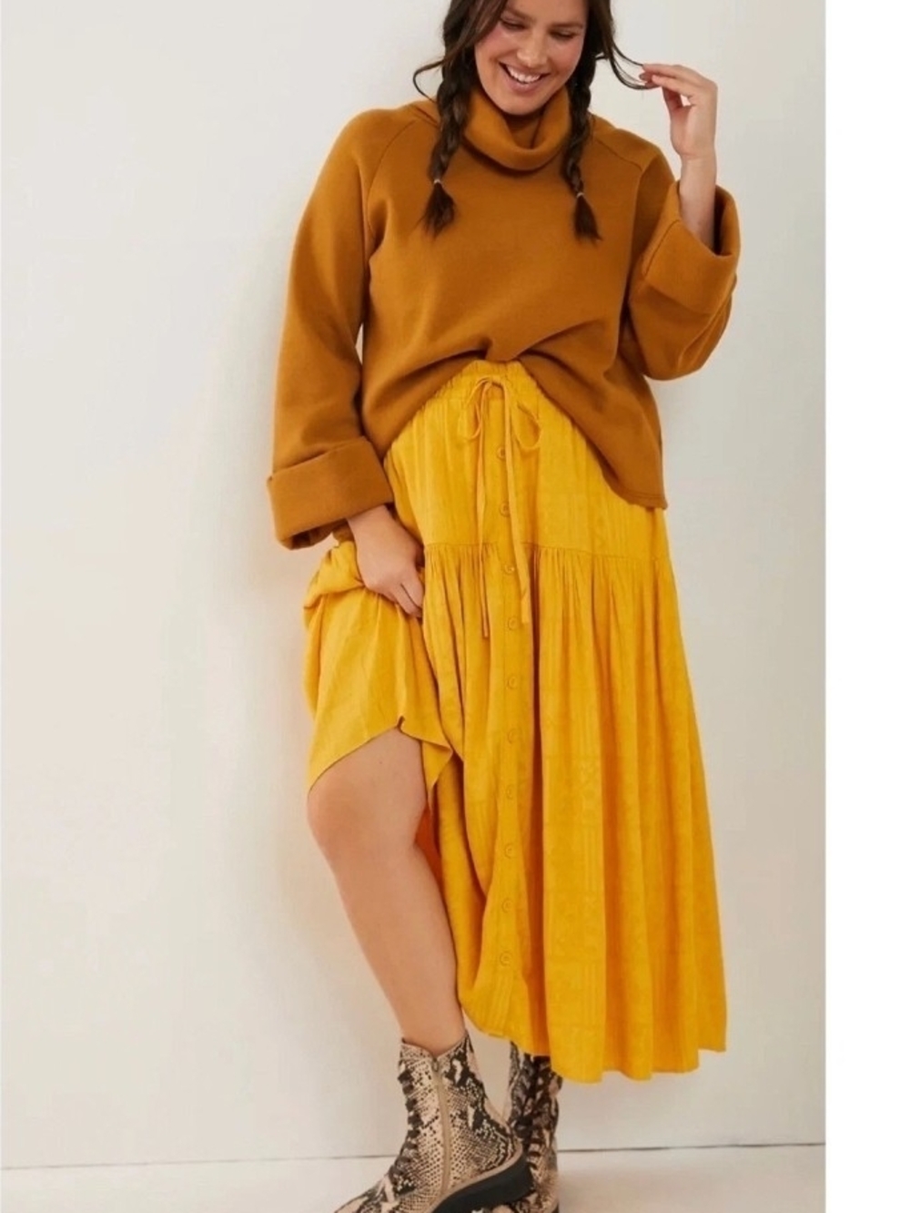 Anthropologie Maeve Carnacion Textured Maxi Skirt In Yellow Gold NWT Size 3X